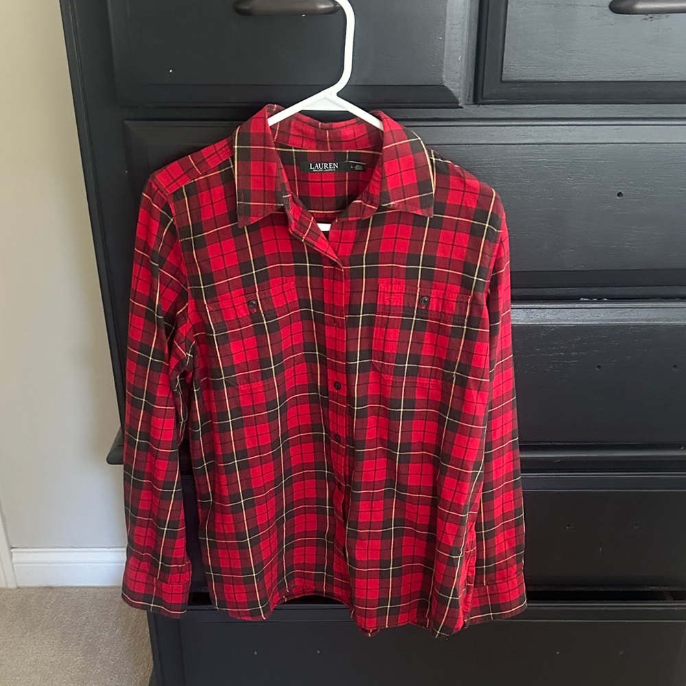 Ralph Lauren Women’s Red and Black Plaid Button Down Shirt